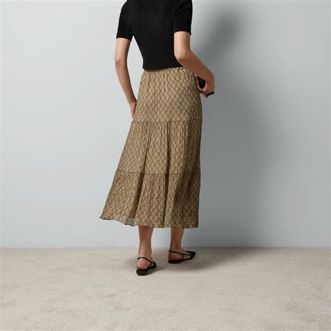 gucci damier|GG damier print silk skirt in beige and ebony .